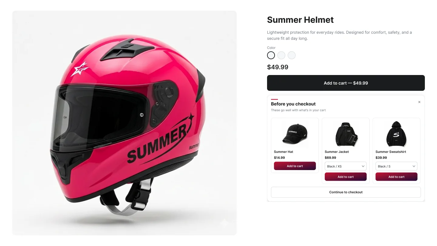 Cart cross-sell popup triggered by the Checkout click