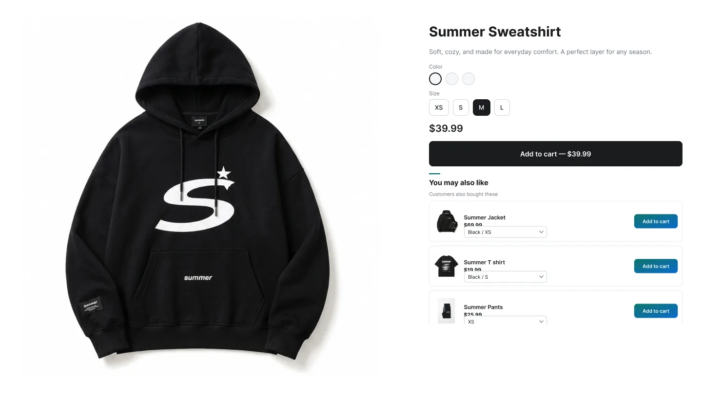 Cross-sell Stack: full-width rows, one product per row