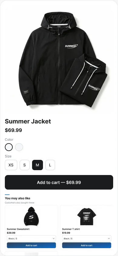 Cross-sell grid on a mobile product page collapsed to a single column
