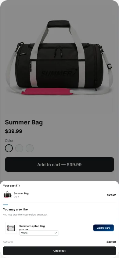 In-cart upsell on a mobile cart drawer