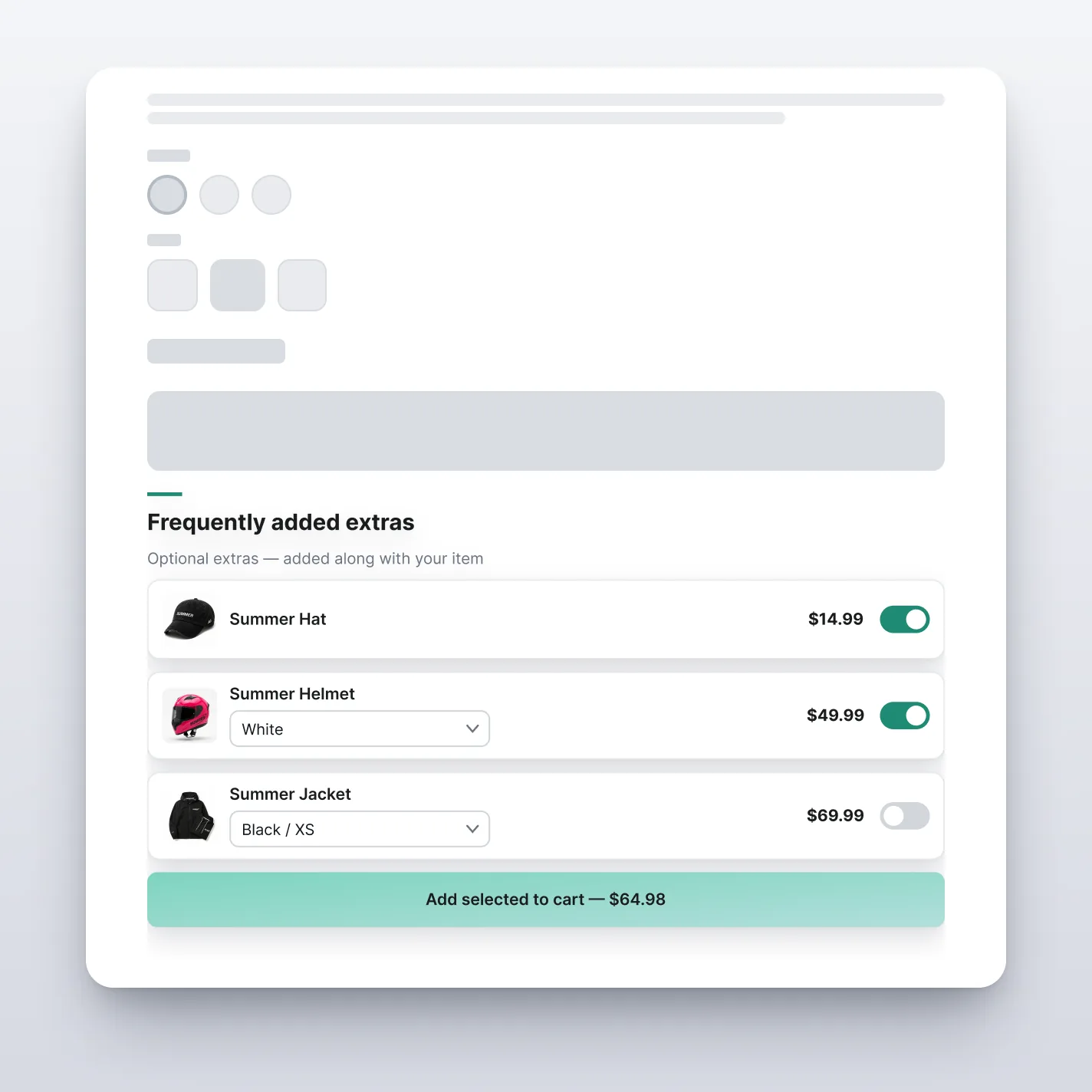 Product Add-ons — Toggle — storefront preview